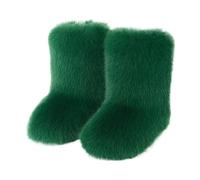 Women's Faux Fox Fur Snow Boots Plush Lined Mid Cuff Winter Ankle Booties Non-Slip Slip On Fashion Shoes For Cold Weather(Green,36 EU)