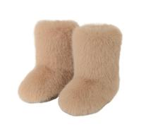 Women's Faux Fox Fur Snow Boots Plush Lined Mid Cuff Winter Ankle Booties Non-Slip Slip On Fashion Shoes For Cold Weather(Camel,38 EU)