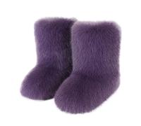 Women's Faux Fox Fur Snow Boots Plush Lined Mid Cuff Winter Ankle Booties Non-Slip Slip On Fashion Shoes For Cold Weather(Purple,39 EU)