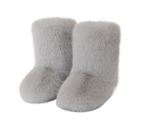 Women's Faux Fox Fur Snow Boots Plush Lined Mid Cuff Winter Ankle Booties Non-Slip Slip On Fashion Shoes For Cold Weather(Gray1,40 EU)