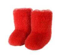Women's Faux Fox Fur Snow Boots Plush Lined Mid Cuff Winter Ankle Booties Non-Slip Slip On Fashion Shoes For Cold Weather(Red2,41 EU)