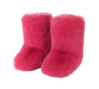 Women's Faux Fox Fur Snow Boots Plush Lined Mid Cuff Winter Ankle Booties Non-Slip Slip On Fashion Shoes For Cold Weather(Red1,44 EU)
