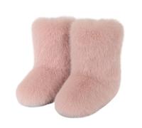 Women's Faux Fox Fur Snow Boots Plush Lined Mid Cuff Winter Ankle Booties Non-Slip Slip On Fashion Shoes For Cold Weather(Pink,39 EU)