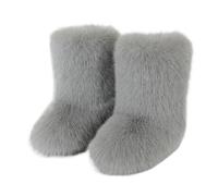 Women's Faux Fox Fur Snow Boots Plush Lined Mid Cuff Winter Ankle Booties Non-Slip Slip On Fashion Shoes For Cold Weather(Gray2,37 EU)