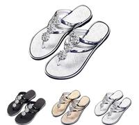 Women's Flat Sandals Flip Flop 2026,Summer Dressy Sandal Rhinestone Slip on Sparkling Flat Thong Sandal Casual Comfortable Ladies Lightweight Bling Outdoor Slippers for Beach,Wedding (Silver,36)