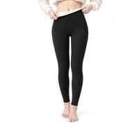 Women's Fleece Lined Leggings, High Waisted Winter Thermal Pants | Women's winter leggings with thick white fleece inside, a sl lack outer and high-waisted fit for cozy everyday layering.