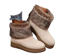 Women's Fleece-Lined Warm Thick-Soled Comfortable Cotton Boot - Winter Ankle Boots with Non-Slip Sole, Cozy Indoor Outdoor House Booties (Beige,42)