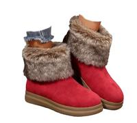 Women's Fleece-Lined Warm Thick-Soled Comfortable Cotton Boot - Winter Ankle Boots with Non-Slip Sole, Cozy Indoor Outdoor House Booties (Red,36)