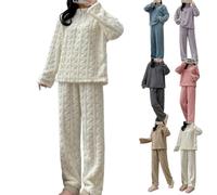 Womens Fleece Pyjamas Sets Fluffy Soft Warm Cosy 2 Pieces Pjs Sets Quarter Zip Pullover And Wide Leg Pants Set Comfy Thick Plush Flannel Co Ord Set Ladies Loungewear Nightwear (White,Taille unique)