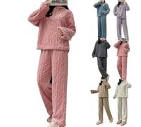 Womens Fleece Pyjamas Sets Fluffy Soft Warm Cosy 2 Pieces Pjs Sets Quarter Zip Pullover And Wide Leg Pants Set Comfy Thick Plush Flannel Co Ord Set Ladies Loungewear Nightwear (Pink,Taille unique)