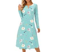 Women's Floral Print Long Sleeve Midi Dress V Neck Button Down Casual A-Line Spring Summer Swing Dress for Party Daily Wear Beige