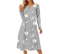 Women's Floral Print Long Sleeve Midi Dress V Neck Button Down Casual A-Line Spring Summer Swing Dress for Party Daily Wear Beige