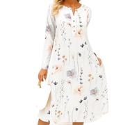 Women's Floral Print Long Sleeve Midi Dress V Neck Button Down Casual A-Line Spring Summer Swing Dress for Party Daily Wear Beige