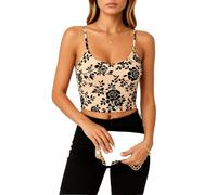 Women's Floral Print Spaghetti Strap Camisole Top Ribbed Knit Crop Tank Top Sleeveless Scoop Neck Summer Casual Basic Blouse for Ladies