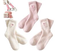 Womens Fluffy Socks with Bows Design, Soft Cosy Cute Home Sleeping Sock