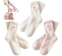 Womens Fluffy Socks with Bows Design, Soft Cosy Cute Home Sleeping Sock
