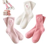 Womens Fluffy Socks with Bows Design, Soft Cosy Cute Home Sleeping Sock