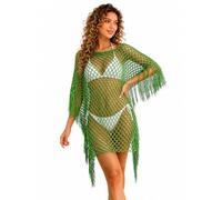 Womens Fringe Mesh Swimsuit Cover Up, Hollow Out Crochet Beach Poncho Pullover, Sheer Bikini Coverups (Green,one_size)