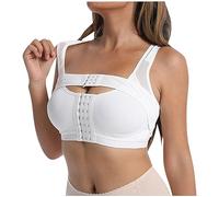 Women's Front Closure Post Surgery Posture Corrector Bra Shaper Tops with Breast Support Band Full-Coverage Bralettes Beige(White,Medium)