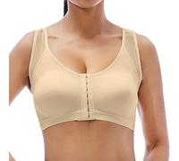 Women's Full Coverage Front Closure Back Support Wire Bra, White, XL(Beige,S)