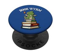 Womens Funny Book Worm Book Wyrm Cute Kawaii Dragon Lover PopSockets PopGrip Adhésif