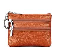 Women's Genuine Leather Coin Purse Mini Pouch Change Wallet with Keychain,Brown