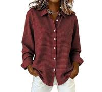 Womens Gingham Button Down Shirt Long Sleeve Collared Casual Blouse (Red,TTG)