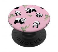 Womens Girls Cute Bamboo & Pink Polka Dot Baby Panda Lover PopSockets PopGrip Adhésif