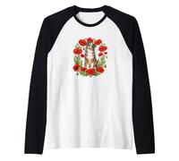 Womens Girls Flowers Floral Blue Merle Australian Shepherd Manche Raglan