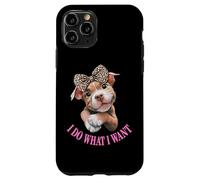 Womens Girls I Do What I Want Leopard Print Bow Pitbull Dog Coque pour iPhone 11 Pro