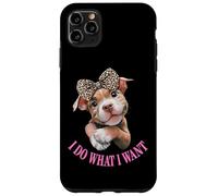 Womens Girls I Do What I Want Leopard Print Bow Pitbull Dog Coque pour iPhone 11 Pro Max