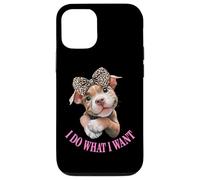 Womens Girls I Do What I Want Leopard Print Bow Pitbull Dog Coque pour iPhone 12/12 Pro
