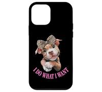 Womens Girls I Do What I Want Leopard Print Bow Pitbull Dog Coque pour iPhone 12 Mini