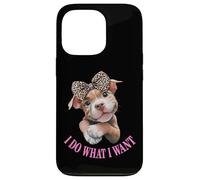 Womens Girls I Do What I Want Leopard Print Bow Pitbull Dog Coque pour iPhone 13 Pro