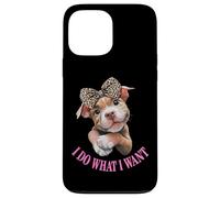 Womens Girls I Do What I Want Leopard Print Bow Pitbull Dog Coque pour iPhone 13 Pro Max