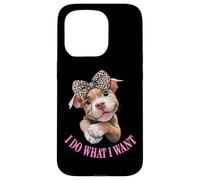 Womens Girls I Do What I Want Leopard Print Bow Pitbull Dog Coque pour iPhone 15 Pro