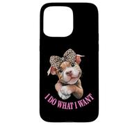 Womens Girls I Do What I Want Leopard Print Bow Pitbull Dog Coque pour iPhone 15 Pro Max