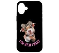 Womens Girls I Do What I Want Leopard Print Bow Pitbull Dog Coque pour iPhone 16 Plus