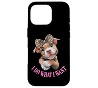 Womens Girls I Do What I Want Leopard Print Bow Pitbull Dog Coque pour iPhone 16 Pro