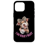 Womens Girls I Do What I Want Leopard Print Bow Pitbull Dog Coque pour iPhone 16 Pro Max