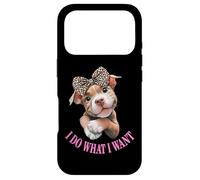 Womens Girls I Do What I Want Leopard Print Bow Pitbull Dog Coque pour iPhone 17 Pro