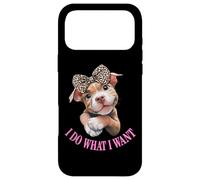 Womens Girls I Do What I Want Leopard Print Bow Pitbull Dog Coque pour iPhone 17 Pro Max