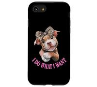 Womens Girls I Do What I Want Leopard Print Bow Pitbull Dog Coque pour iPhone SE (2020) / 7/8