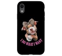 Womens Girls I Do What I Want Leopard Print Bow Pitbull Dog Coque pour iPhone XR