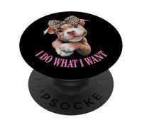Womens Girls I Do What I Want Leopard Print Bow Pitbull Dog PopSockets PopGrip Adhésif