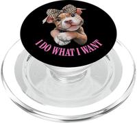 Womens Girls I Do What I Want Leopard Print Bow Pitbull Dog PopSockets PopGrip pour MagSafe