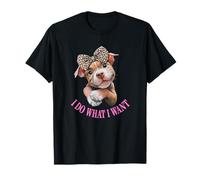 Womens Girls I Do What I Want Leopard Print Bow Pitbull Dog T-Shirt