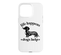 Womens Girls Life Happens Dogs Help Black Dachshund Lover Coque pour iPhone 15 Pro Max