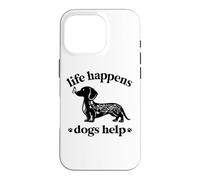 Womens Girls Life Happens Dogs Help Black Dachshund Lover Coque pour iPhone 16 Pro