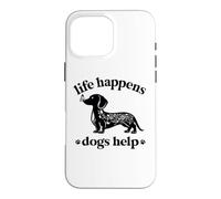 Womens Girls Life Happens Dogs Help Black Dachshund Lover Coque pour iPhone 16 Pro Max